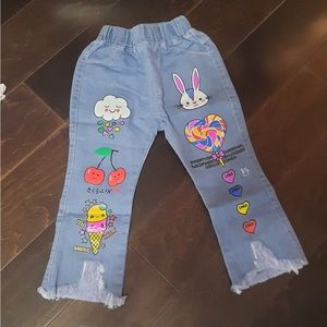 Girls Cartoon Print Blue Jeans